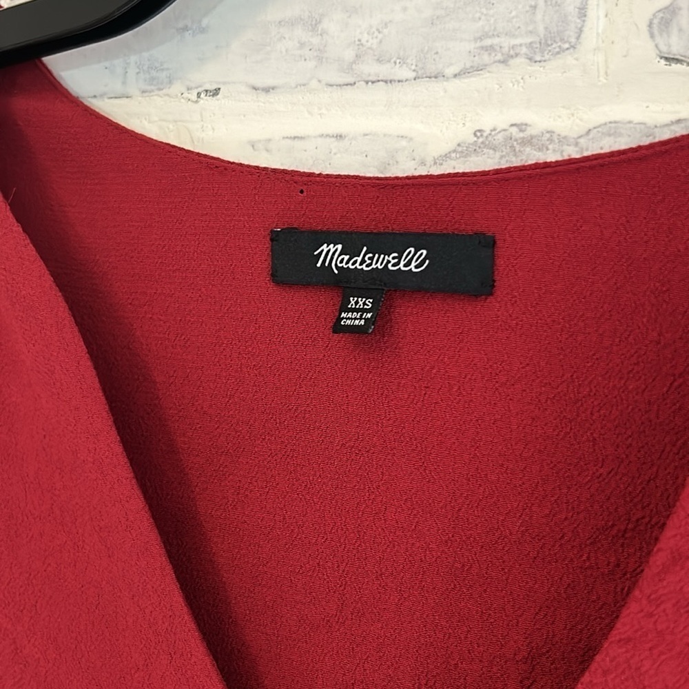 MADEWELL Dress Du Jour Tunic Dress Size XXS V-Neck Pockets L/S Red Garnet Womens - Picture 6 of 11